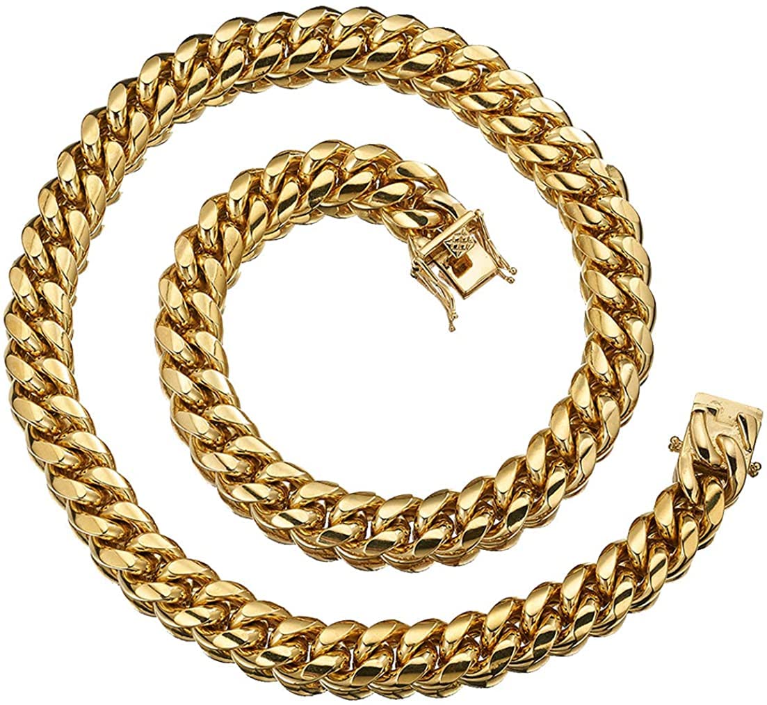 18K Gold Plated Curb Cuban Link Chain Necklace or Bracelet Stainless Steel A602