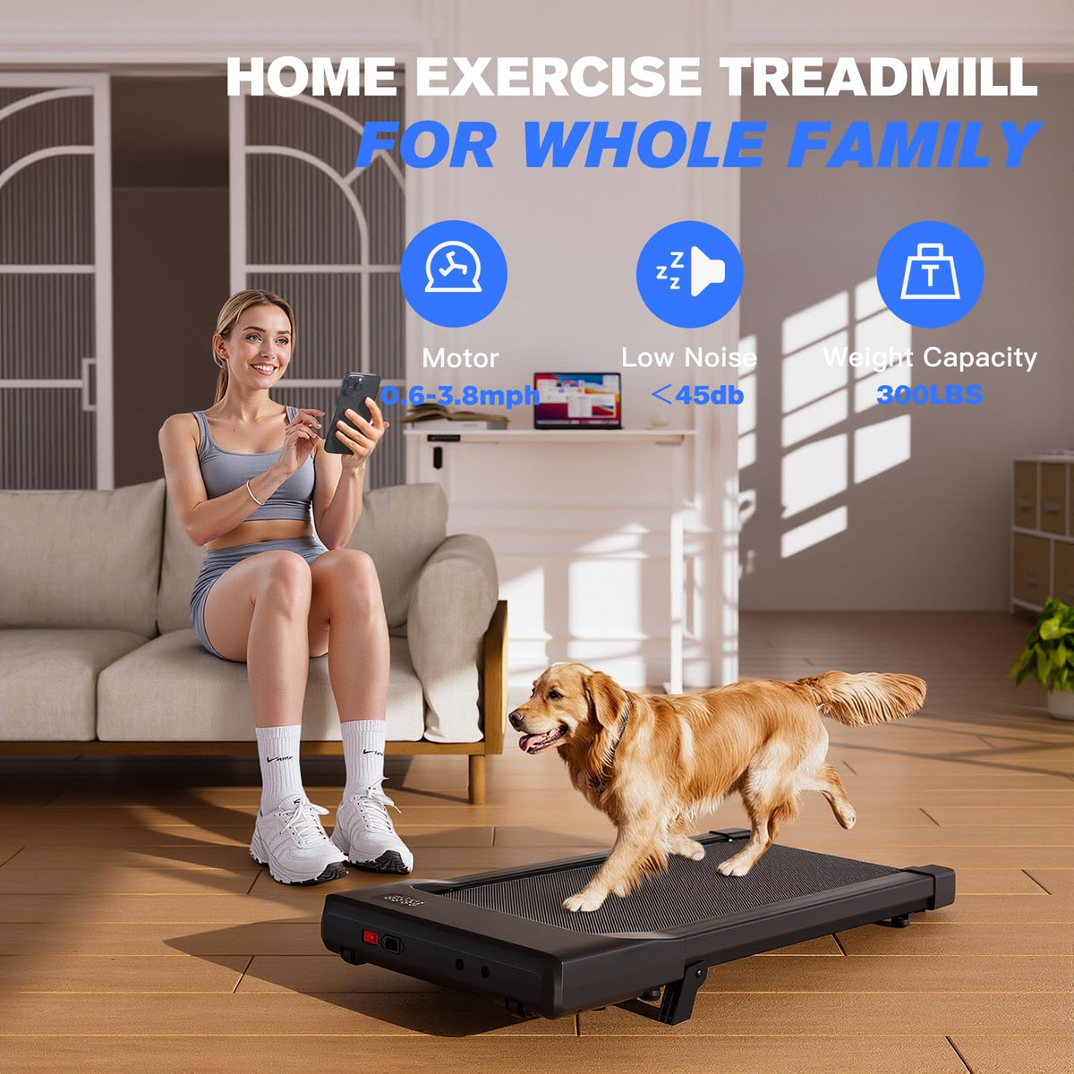Walking Pad with Incline, 2.5 HP Under Desk Treadmill, 300 lbs Capacity Y511299