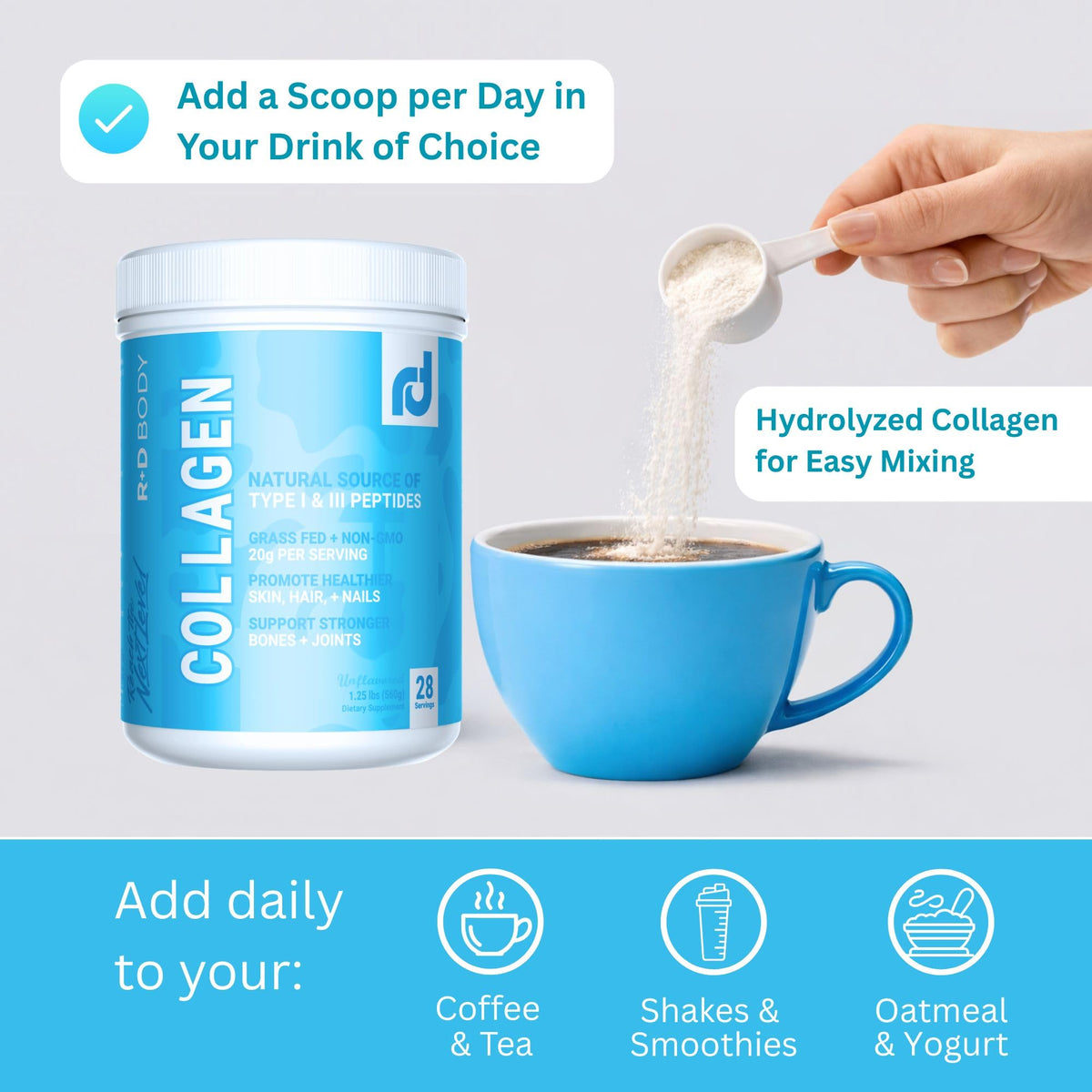 Hydrolyzed Collagen Peptides Powder Type I & III Unflavored 28 Servings F84453