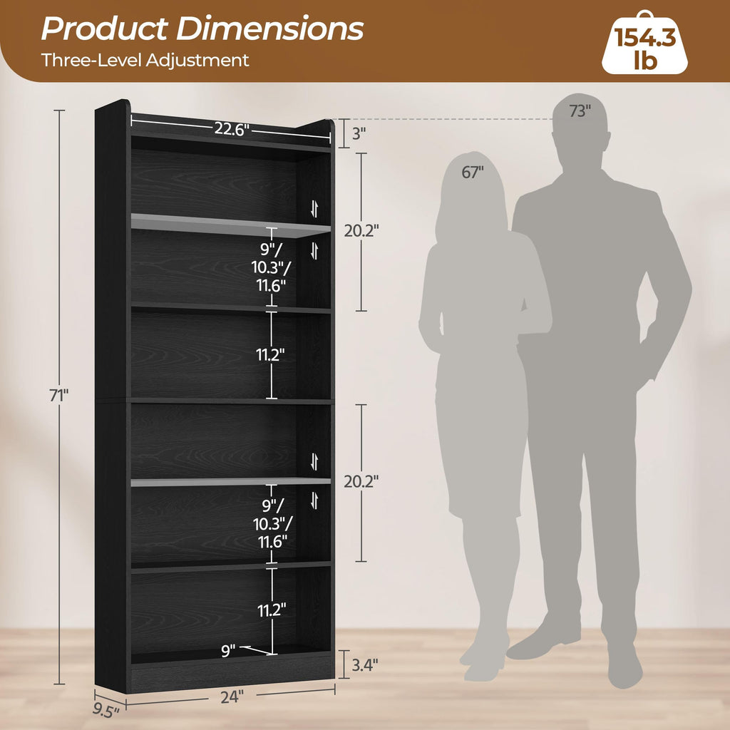 Black 7-Tier Adjustable Shelves Bookcase A145664
