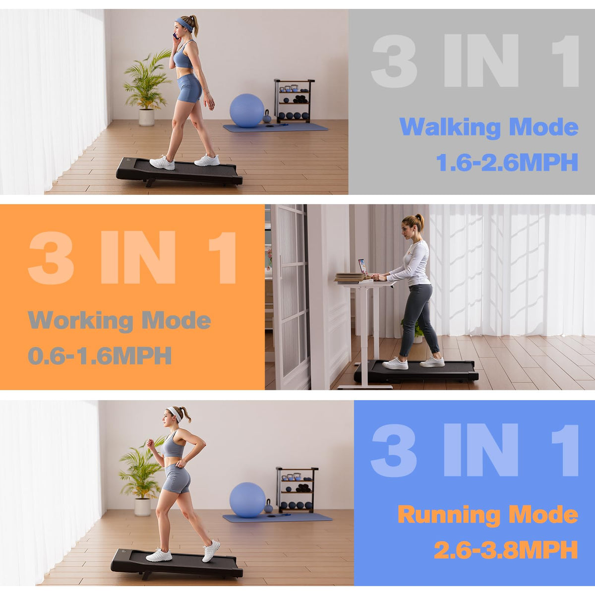 Walking Pad with Incline, 2.5 HP Under Desk Treadmill, 300 lbs Capacity Y511299