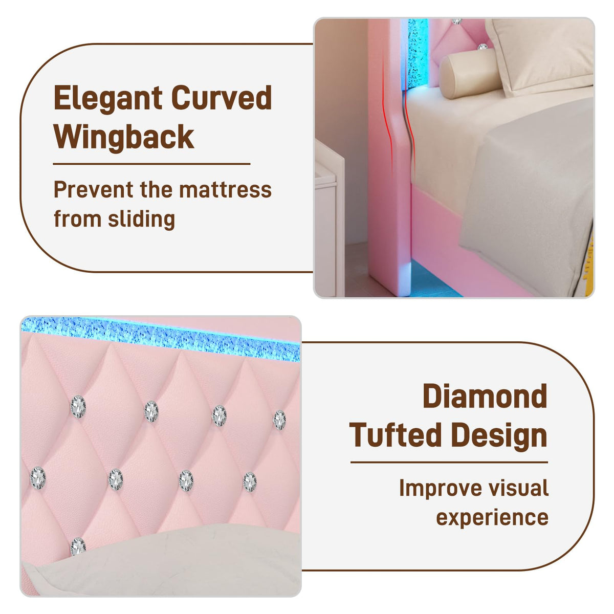 Pink Upholstered Full Size Bed Frame with Storage Headboard and 2 Drawers P901102
