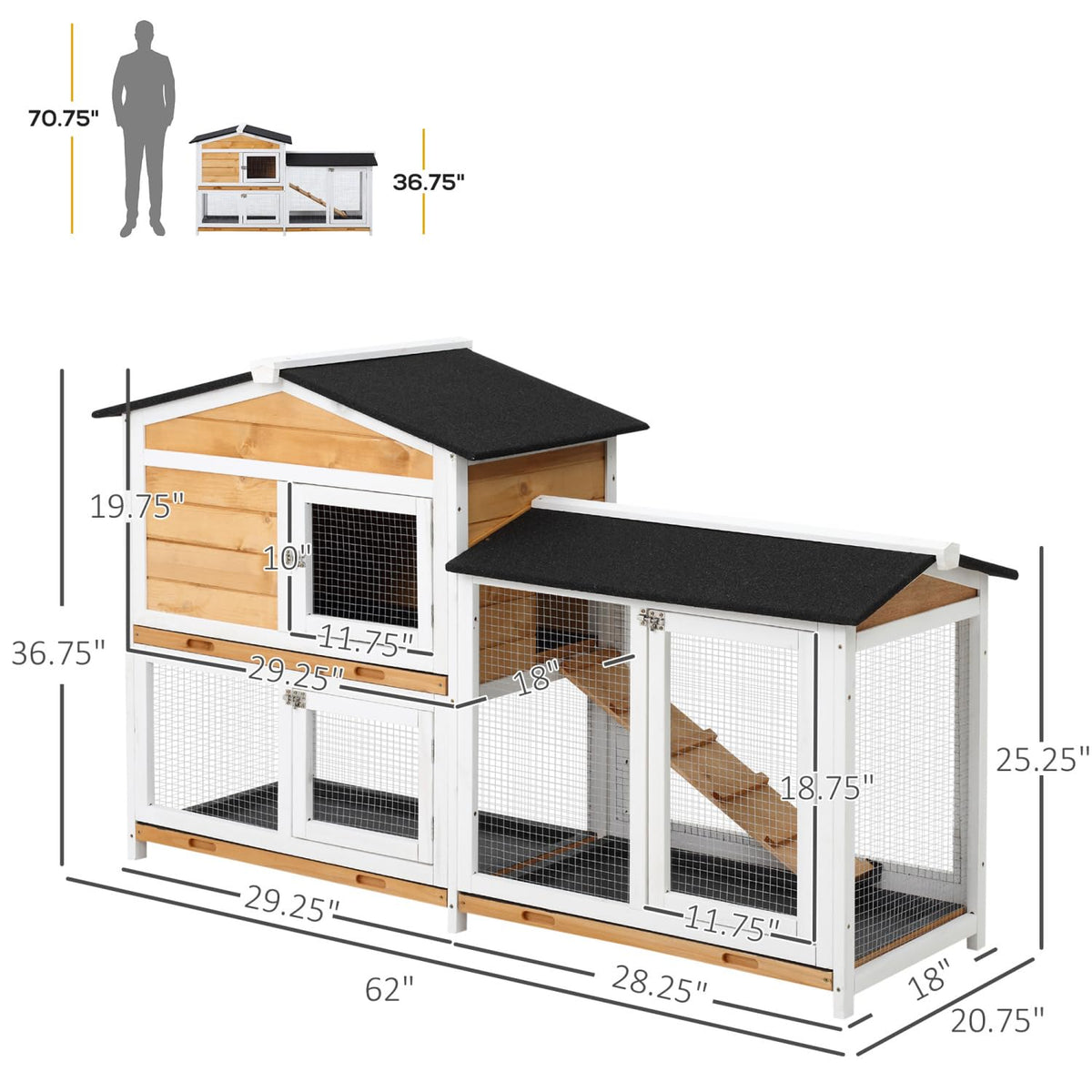 2-Story Wooden Rabbit Hutch with Ramp V81146