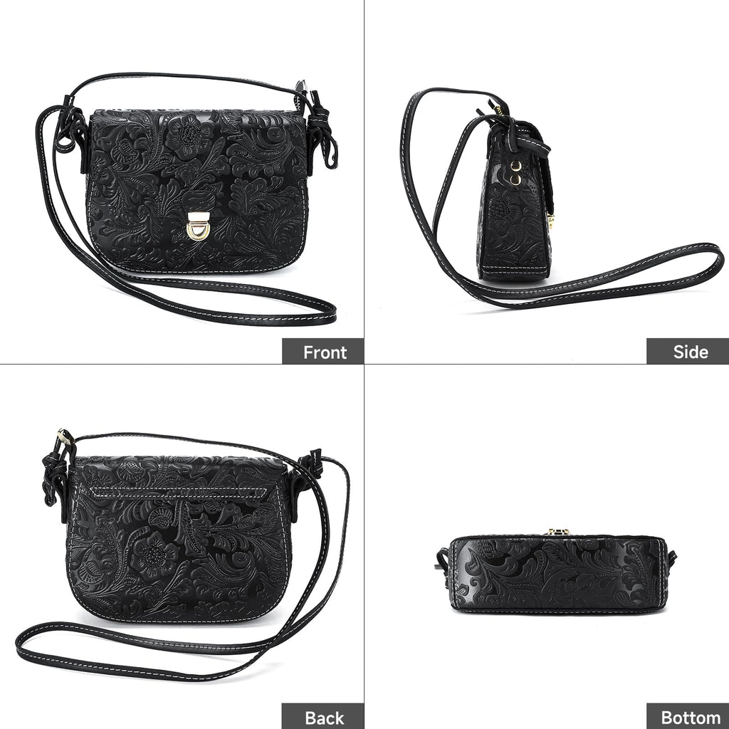 Genuine Leather Floral Embossed Crossbody Bag X567