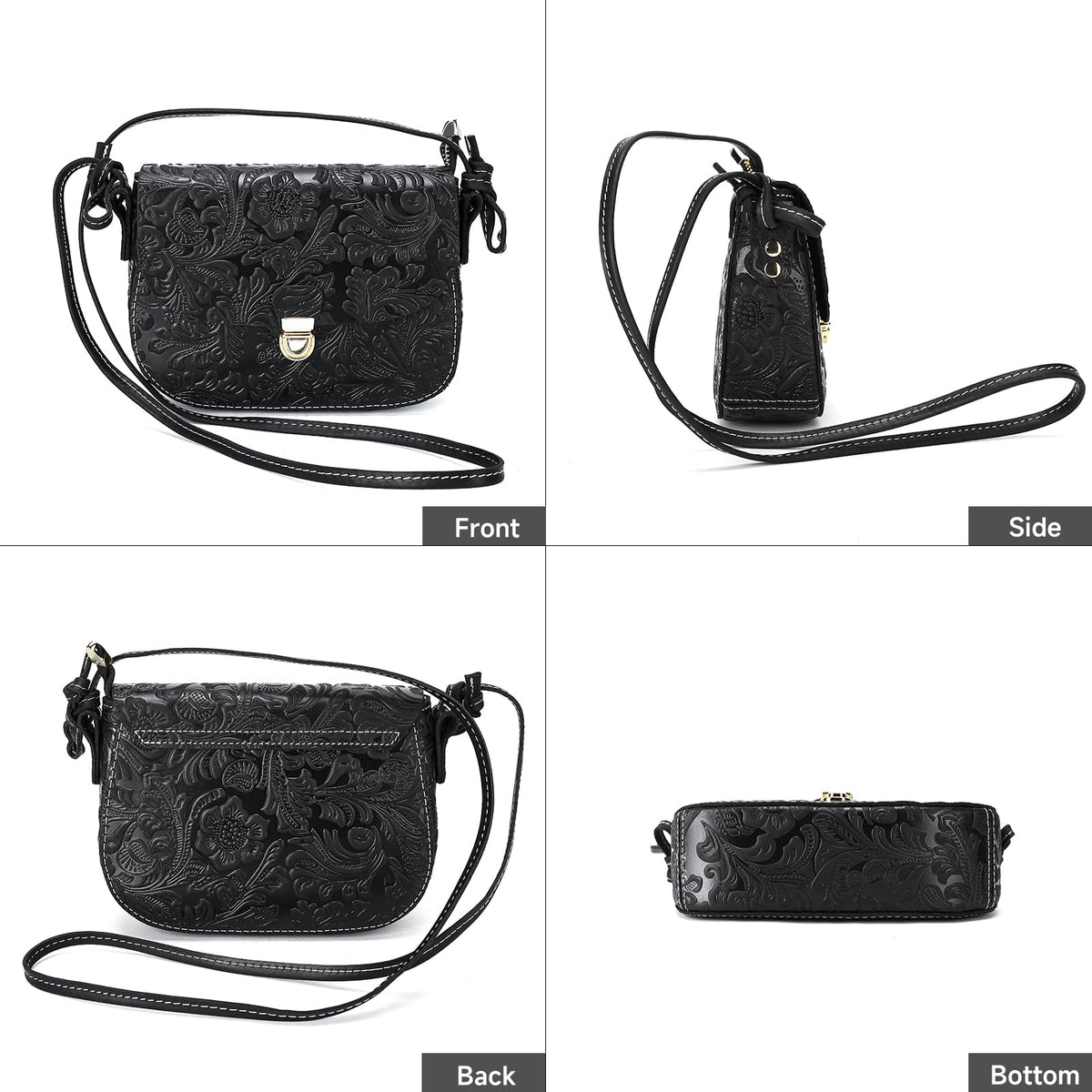 Genuine Leather Floral Embossed Crossbody Bag X567