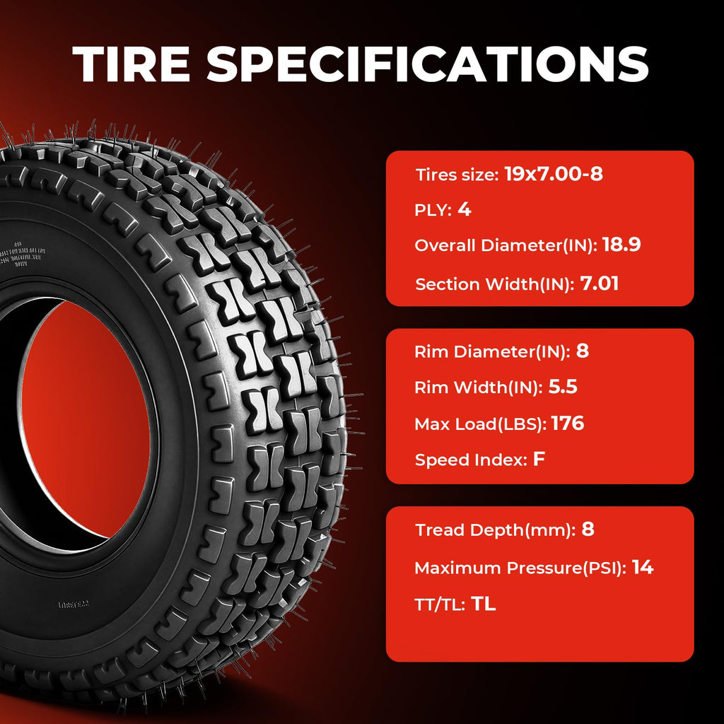 Set of 2 19x7-8 ATV UTV Tires H624681