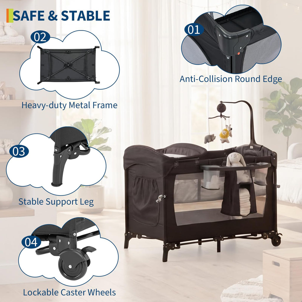 4 in 1 Pack and Play with Bassinet, Changing Table, Playpen and Carry Bag I409784