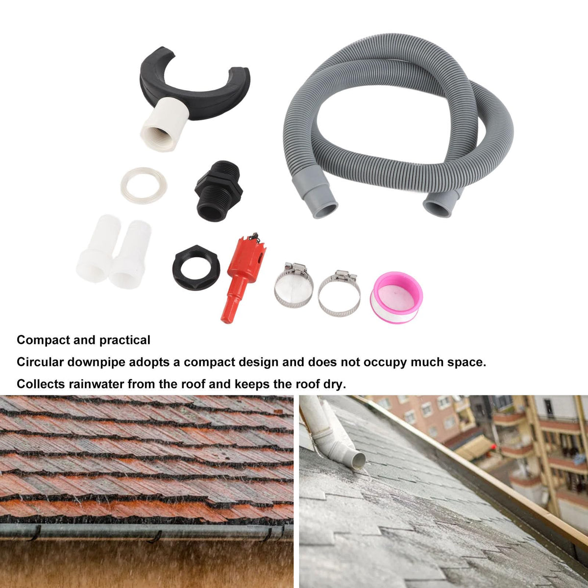Round Downpipe Rainwater Collection System with 50cm Hose O81511