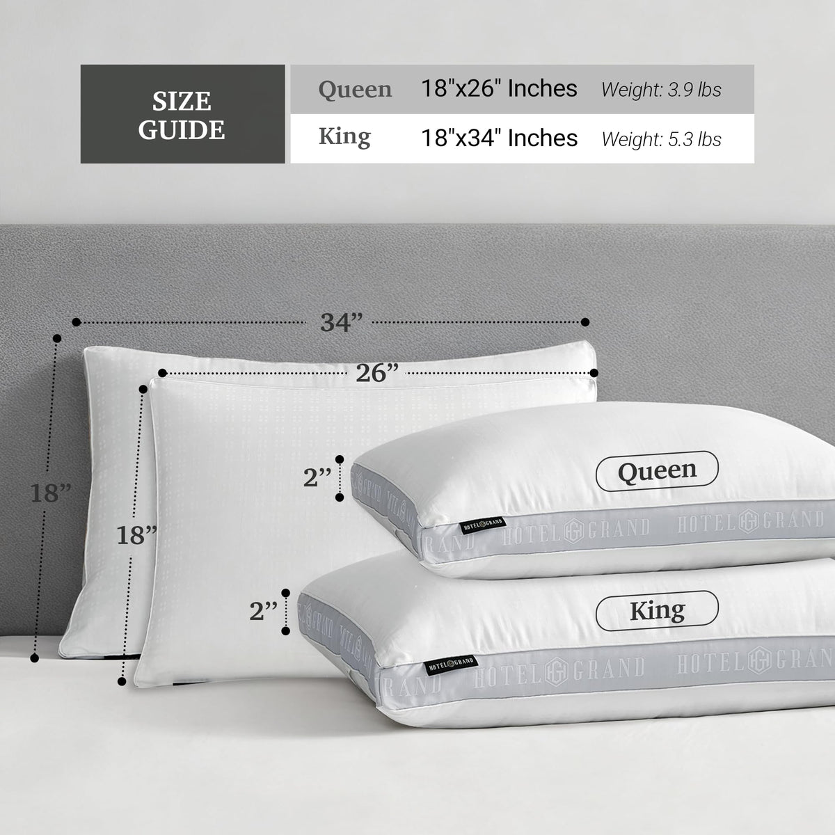 King Size Set of 2 Medium Soft Bed Pillows Q1041