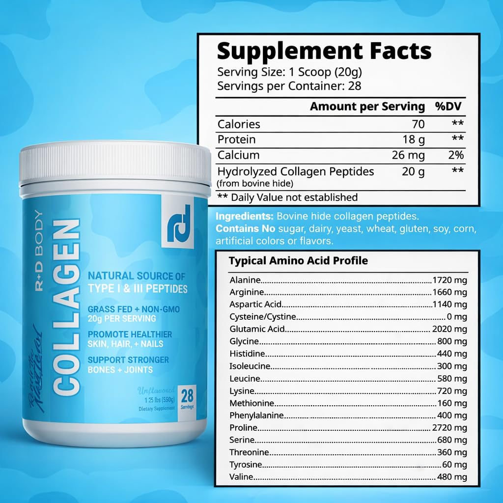 Hydrolyzed Collagen Peptides Powder Type I & III Unflavored 28 Servings F84453
