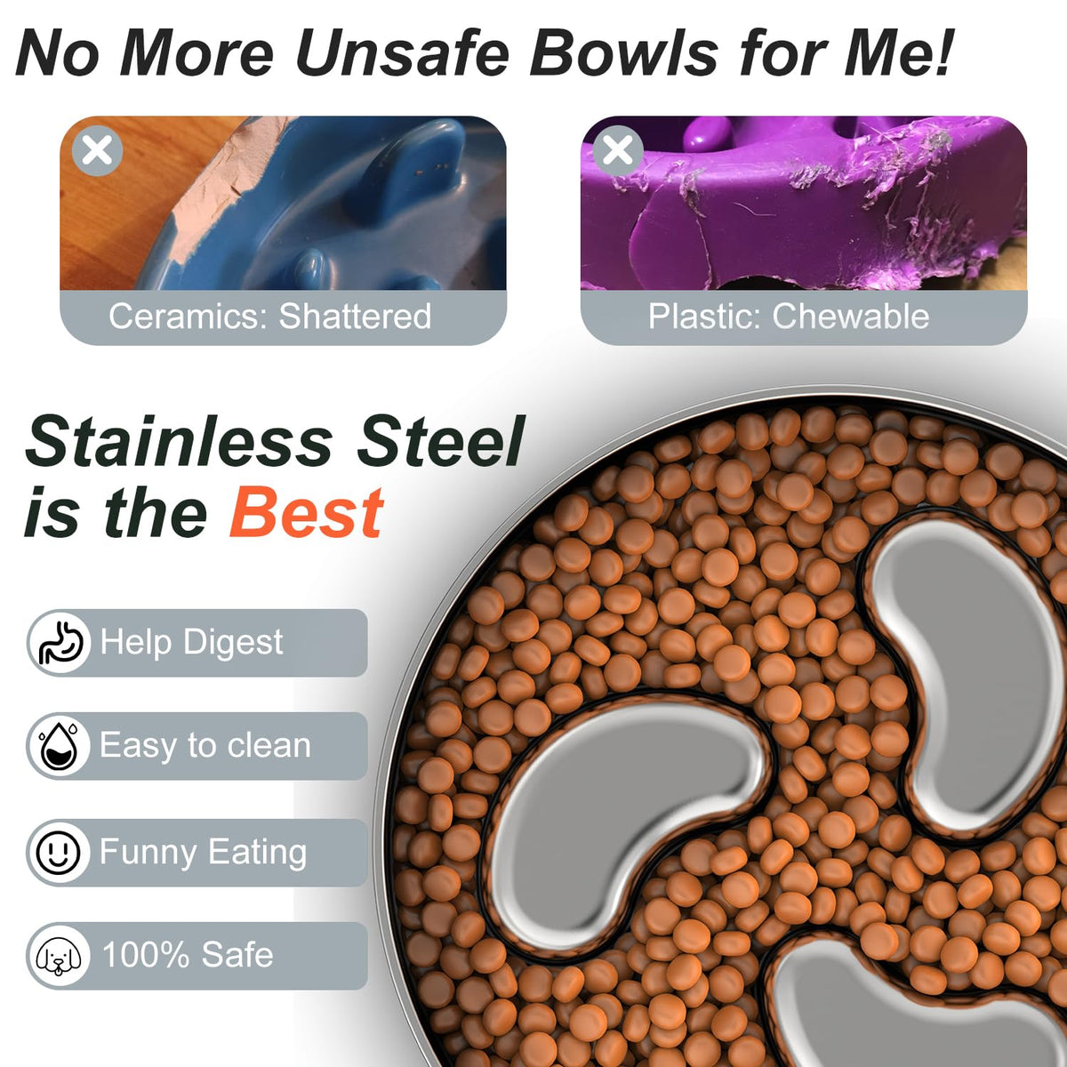 Slow Feeder Dog Bowl 1.5-Cup Stainless Steel K21447