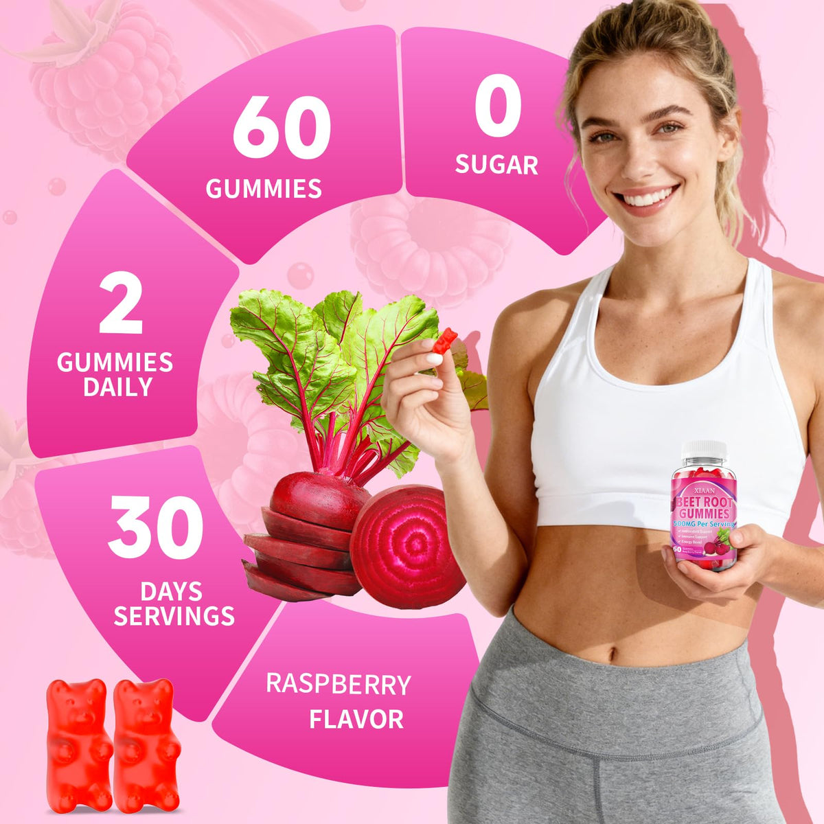 Sugar-Free Vegan Beet Root Gummies 60 Count X30581