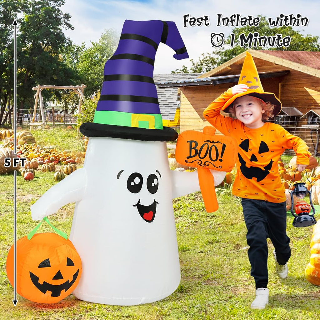 5 FT Halloween Inflatables Ghost with Built-in LEDs L3716