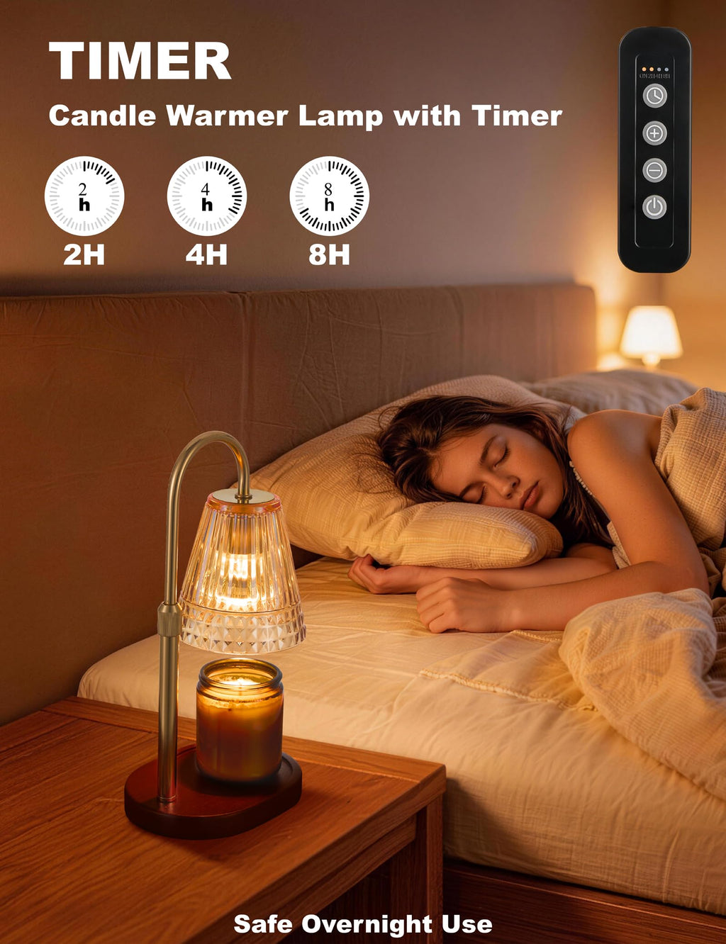 Candle Warmer Lamp with Dimmer & Timer, Adjustable Height, Amber-gold P383599