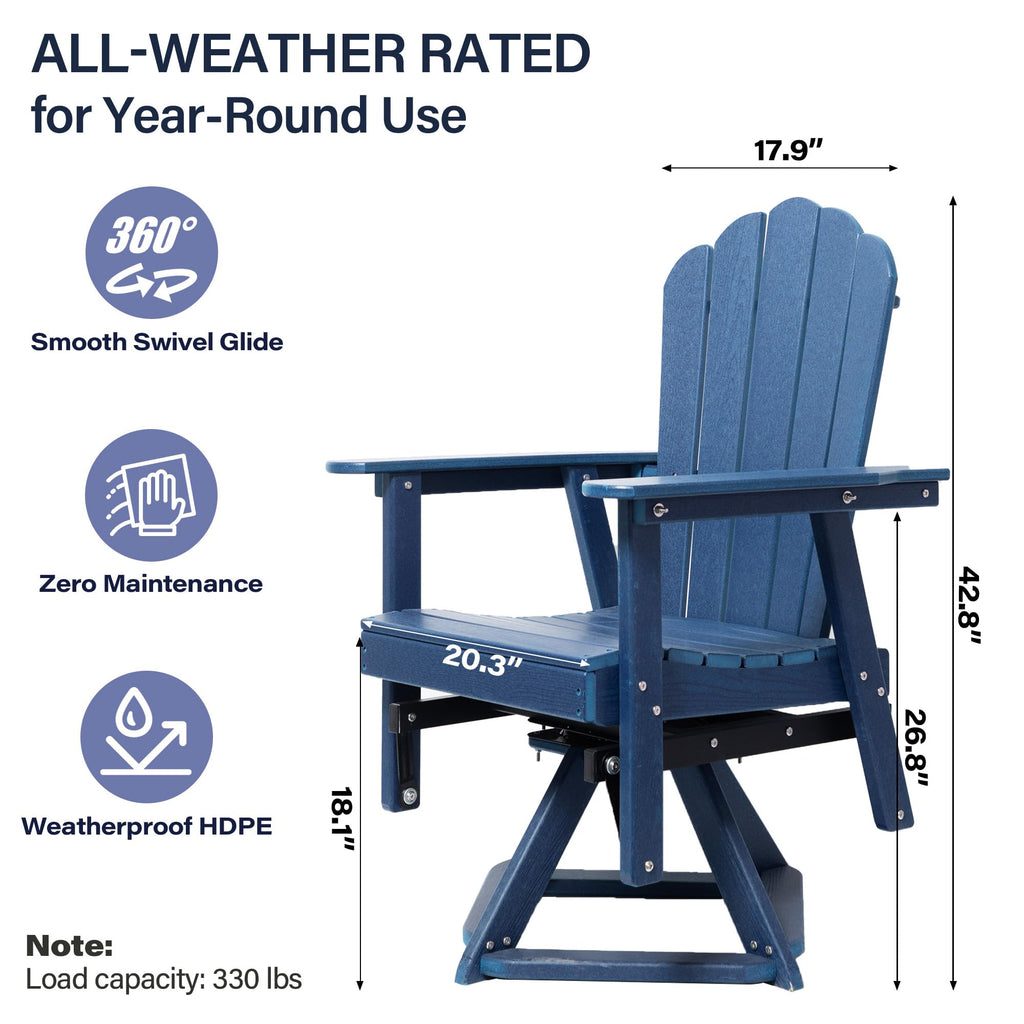 HDPE Swivel Adirondack Chair Set of 2 Navy Blue R244104