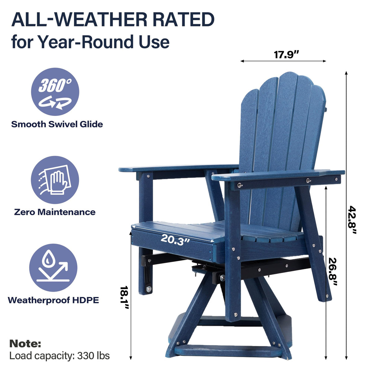 HDPE Swivel Adirondack Chair Set of 2 Navy Blue R244104