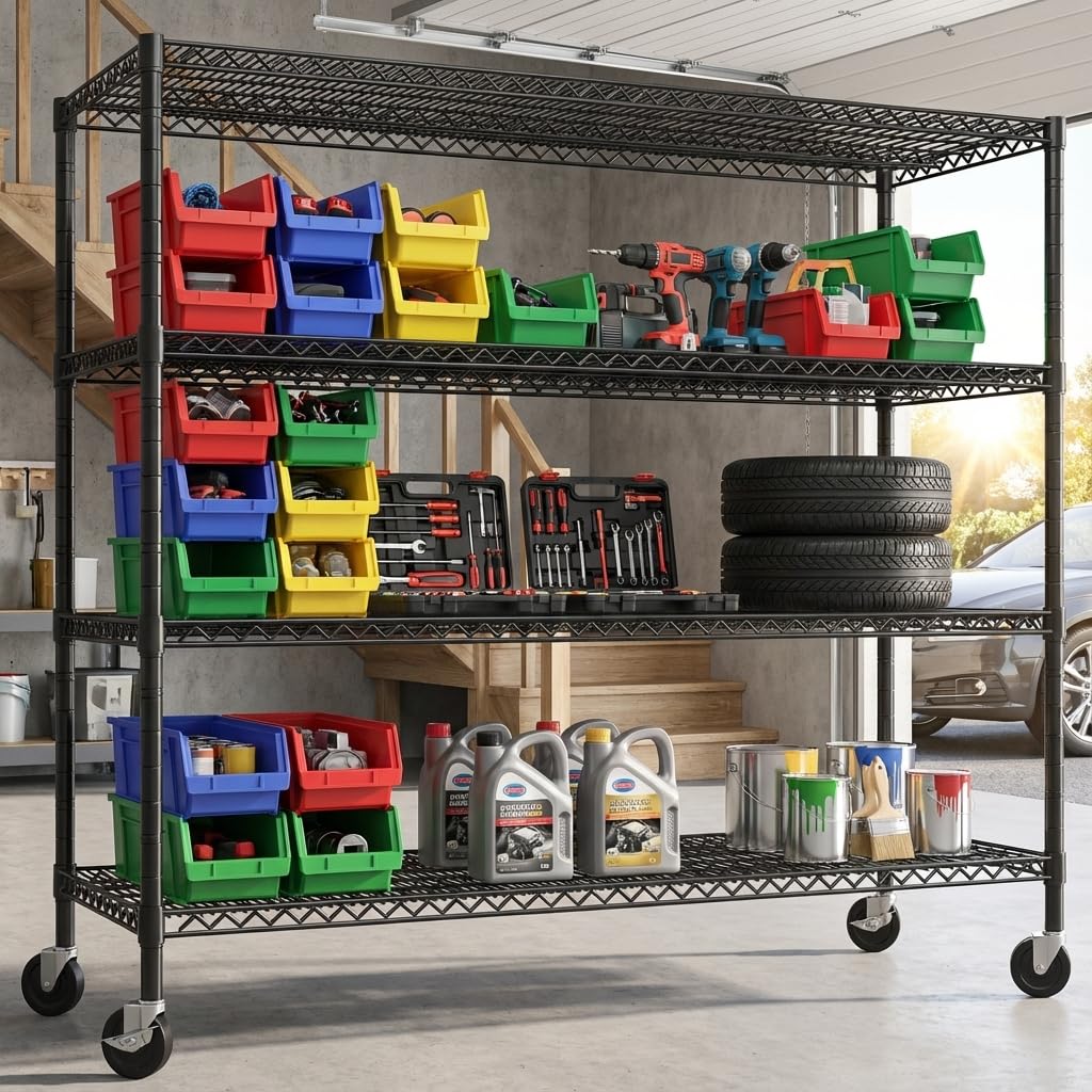 4-Tier Heavy Duty Metal Shelving Unit with Wheels Y513992