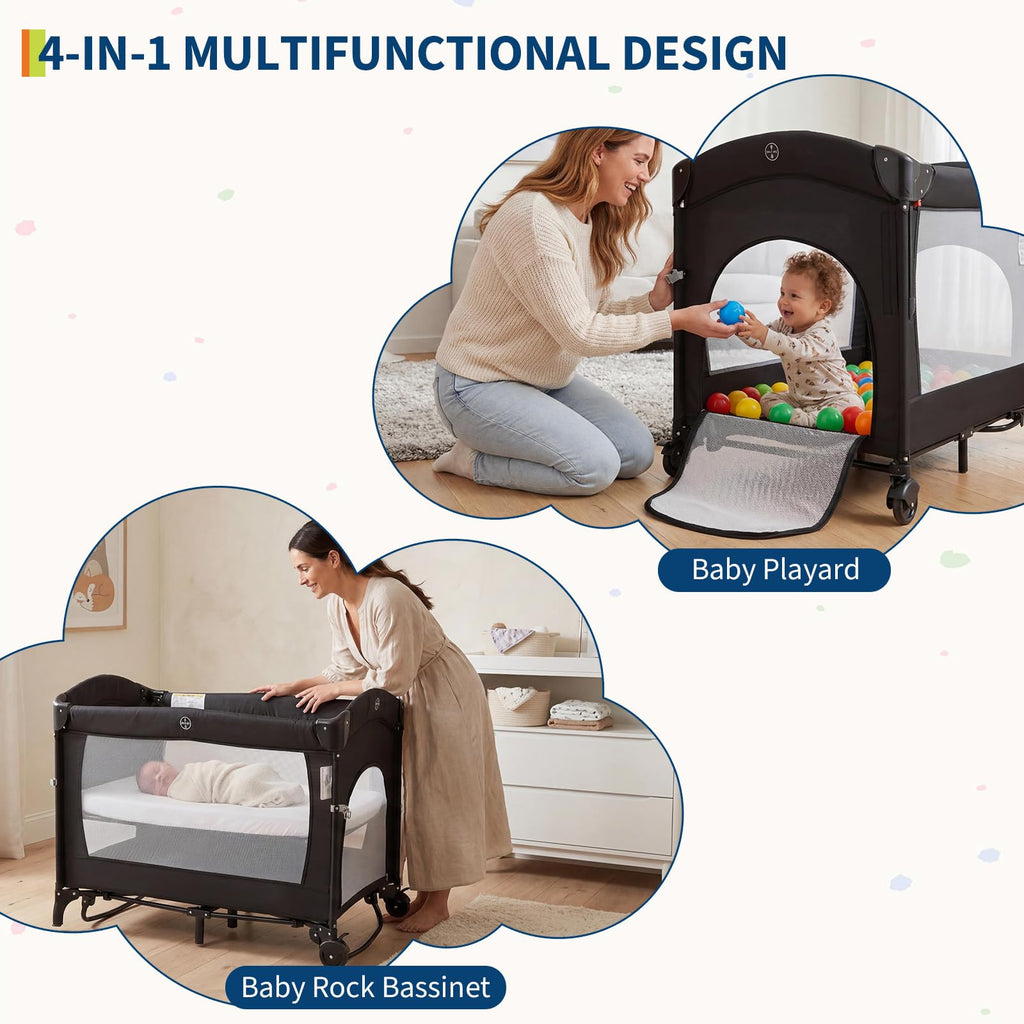 4 in 1 Pack and Play with Bassinet, Changing Table, Playpen and Carry Bag I409784