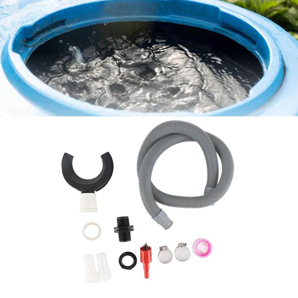 Round Downpipe Rainwater Collection System with 50cm Hose O81511