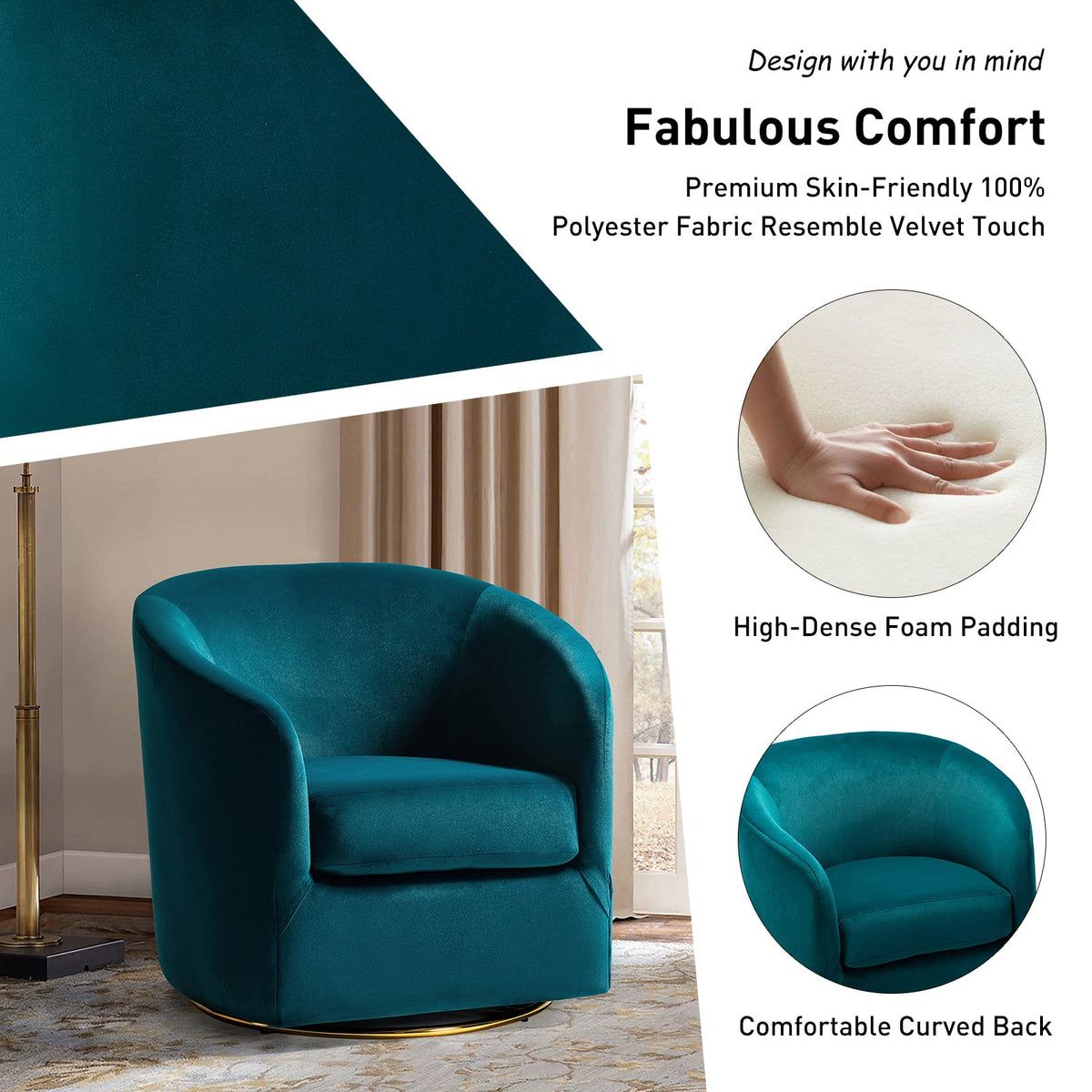 Set of 2 Velvet Swivel Barrel Chair T6501