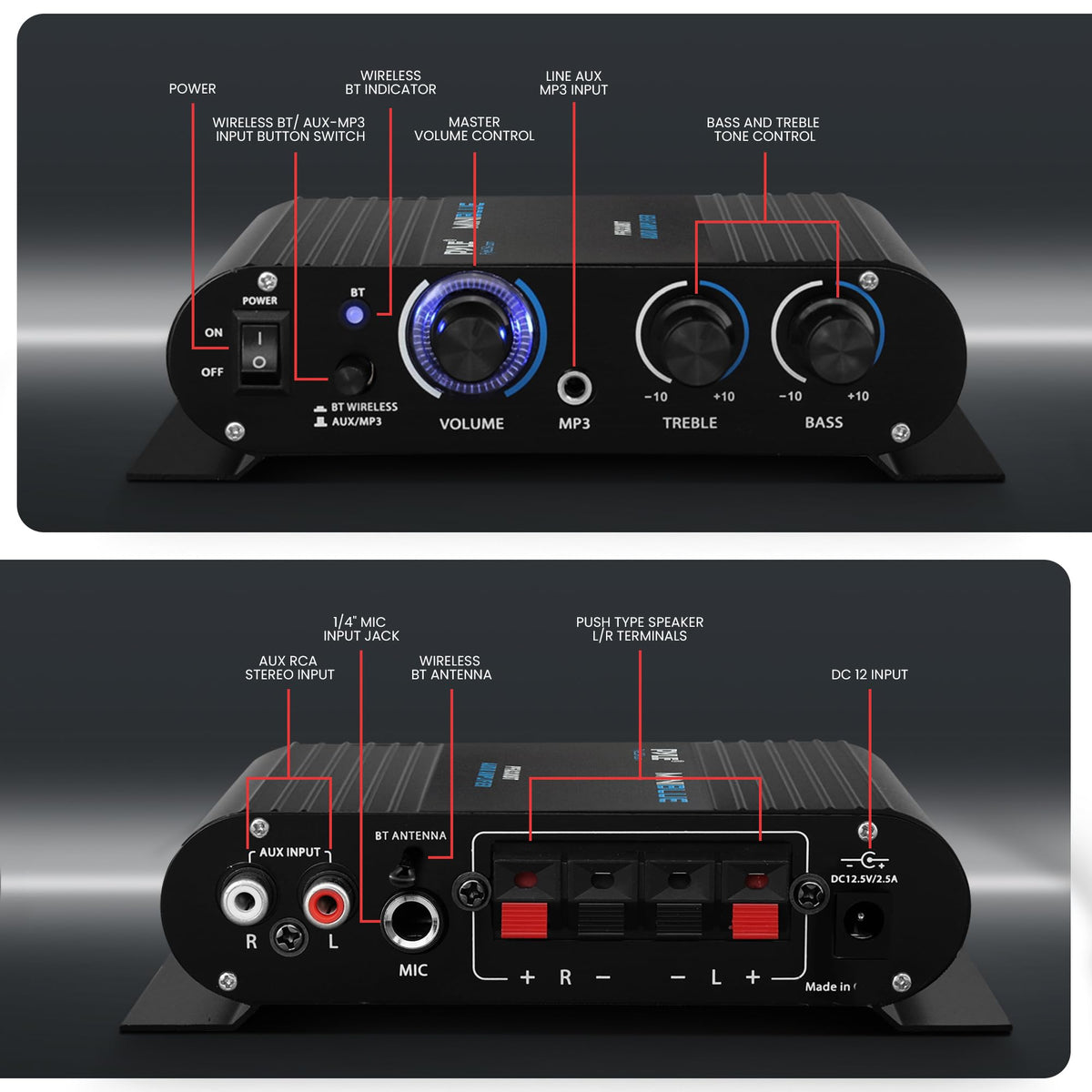 90W Dual Channel Mini Portable Power Stereo Sound Receiver U75438