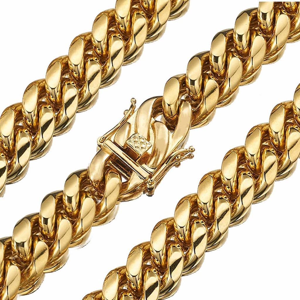 18K Gold Plated Curb Cuban Link Chain Necklace or Bracelet Stainless Steel A602