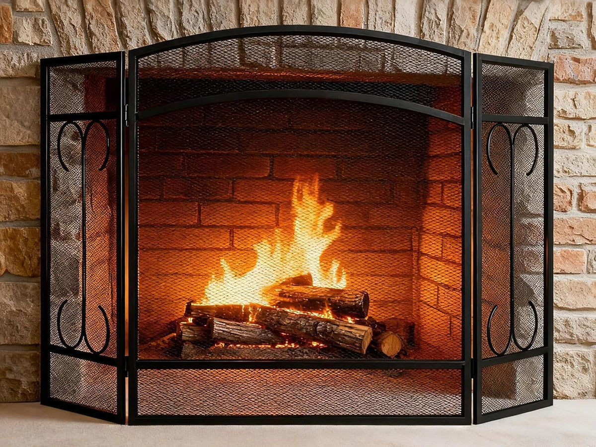 Heavy Duty 3 Panel Wrought Iron Fireplace Screen C2658