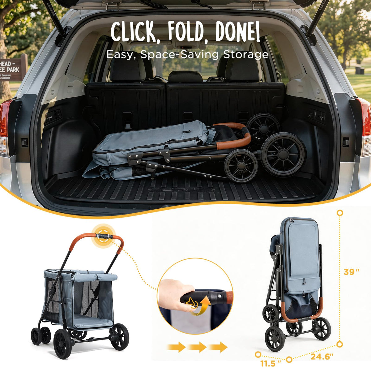 Heavy Duty Foldable Pet Stroller with All-Terrain Wheels, 55 lbs Capacity, Grey G8788