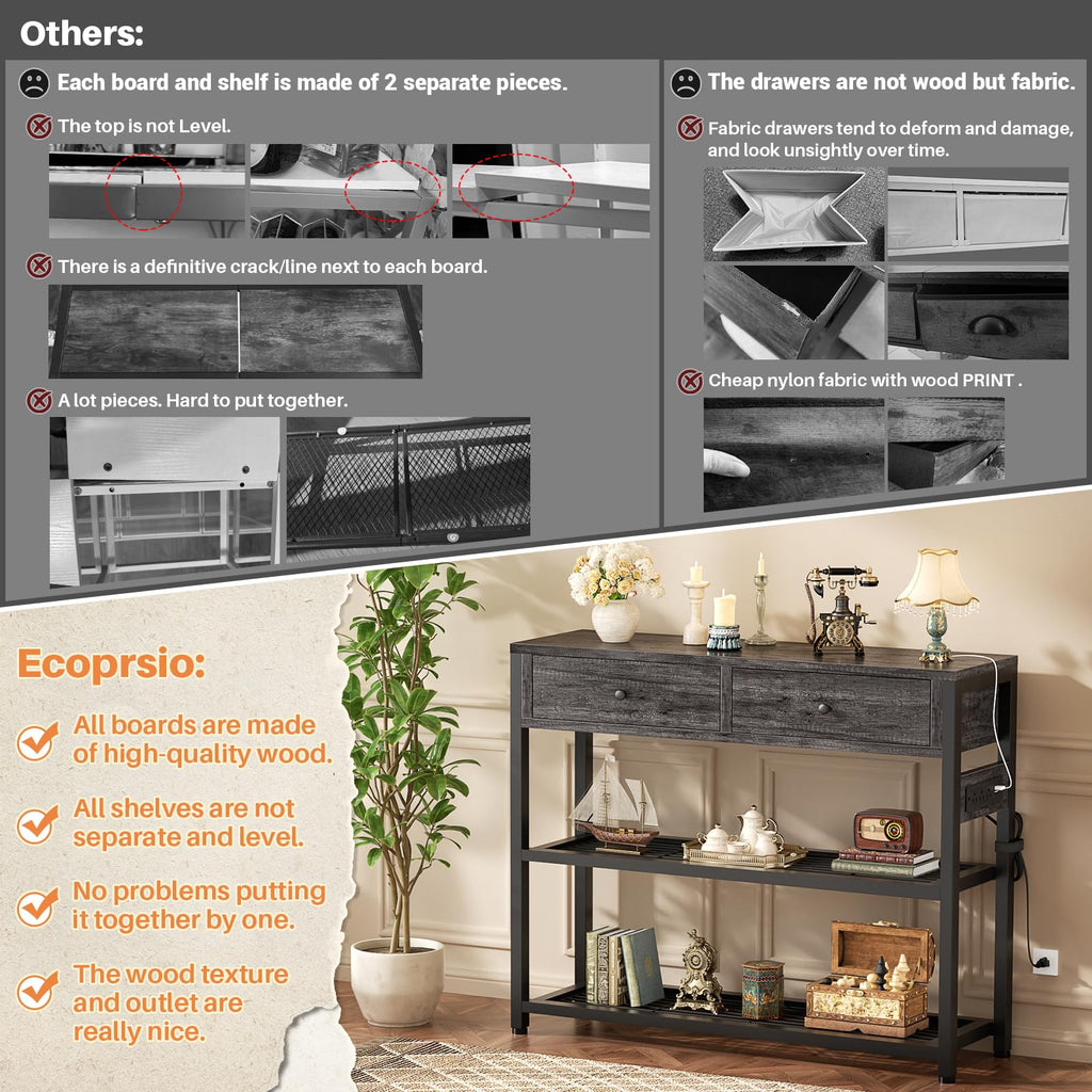 32" Entryway Table with Outlets and Drawers P720