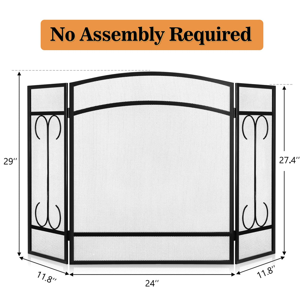 Heavy Duty 3 Panel Wrought Iron Fireplace Screen C2658