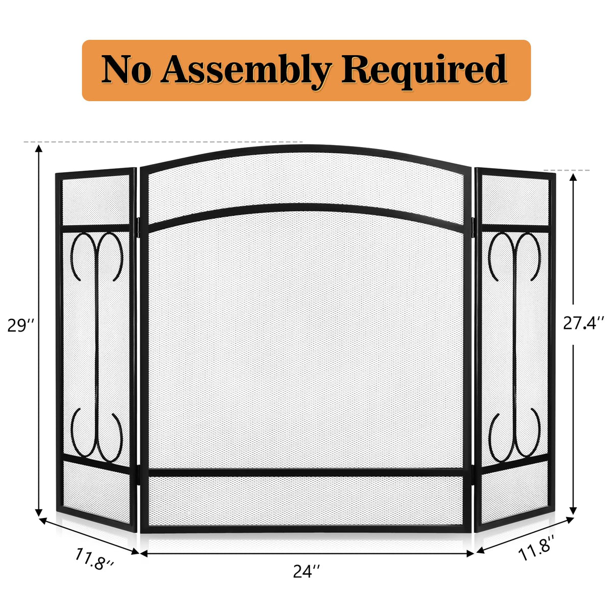 Heavy Duty 3 Panel Wrought Iron Fireplace Screen C2658
