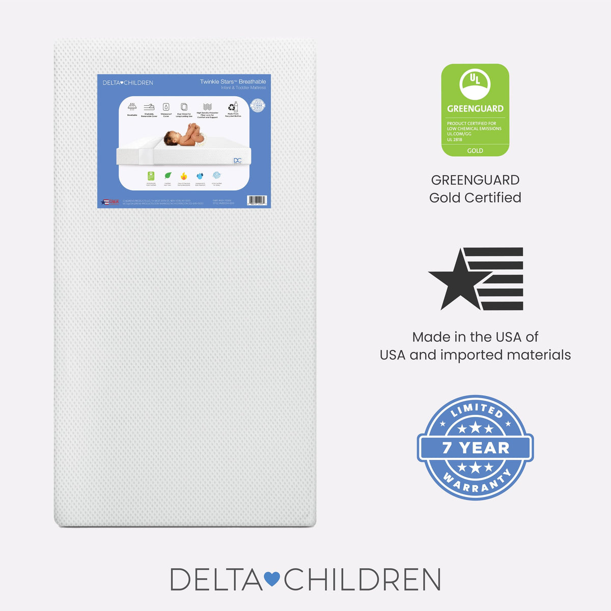 White Crib and Toddler Mattress with Removable Machine-Washable Cover G220