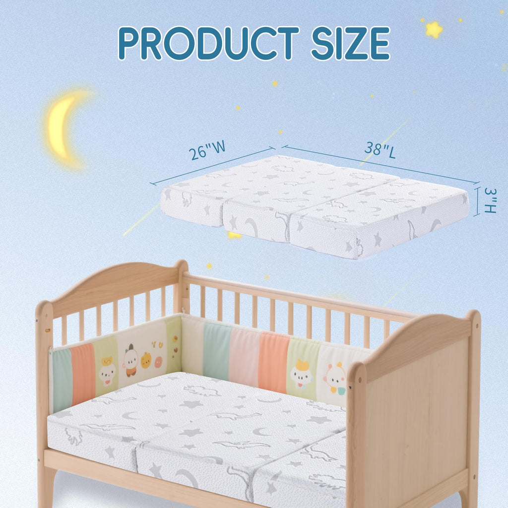 Trifold Pack and Play Mattress 38"x26" Dual Sided Memory Foam with Carry Bag B328