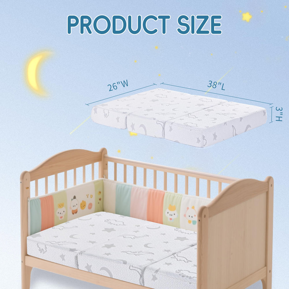 Trifold Pack and Play Mattress 38"x26" Dual Sided Memory Foam with Carry Bag B328