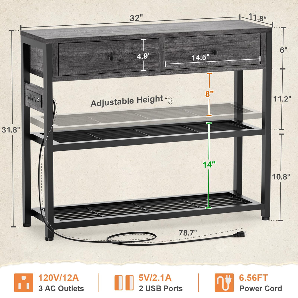 32" Entryway Table with Outlets and Drawers P720