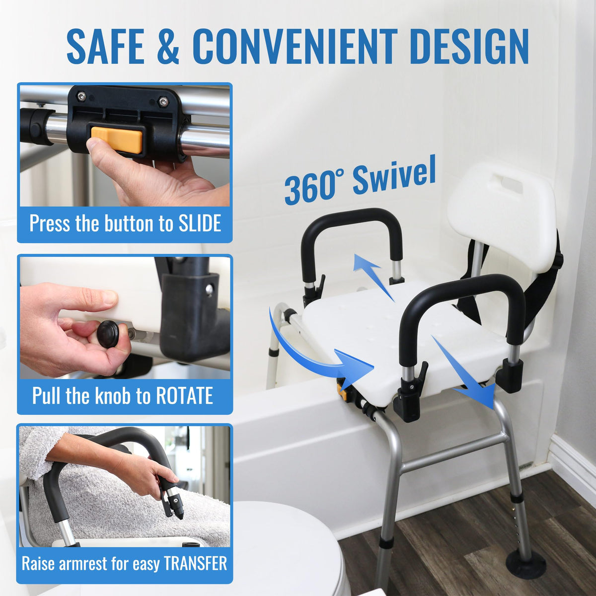 Extra-Wide 360lb Capacity Non-Slip Padded Shower Chair & Transfer Bench G33763