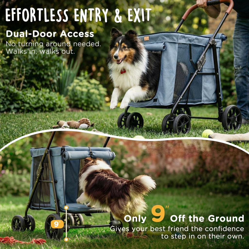 Heavy Duty Foldable Pet Stroller with All-Terrain Wheels, 55 lbs Capacity, Grey G8788
