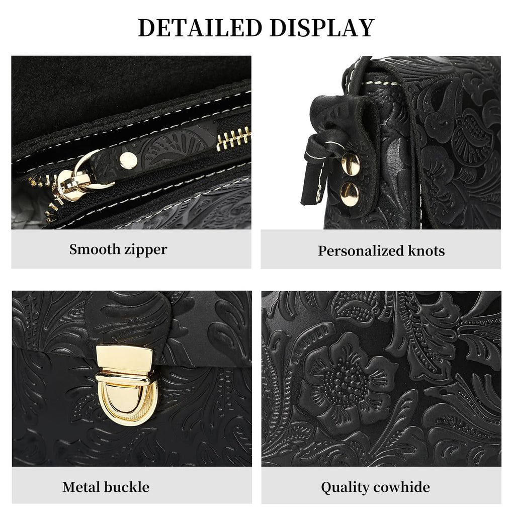Genuine Leather Floral Embossed Crossbody Bag X567