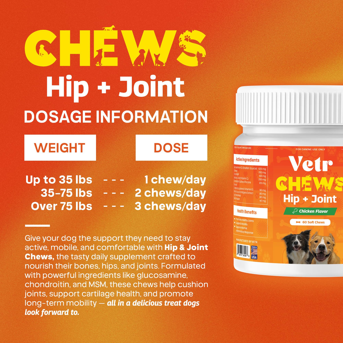 Chicken Flavored Hip and Joint Chews for Dogs, 60 Chewable Tablets D21976