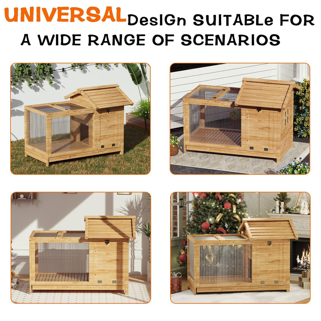 2-Story Wooden Rabbit Hutch & Chicken Coop on Wheels I10775
