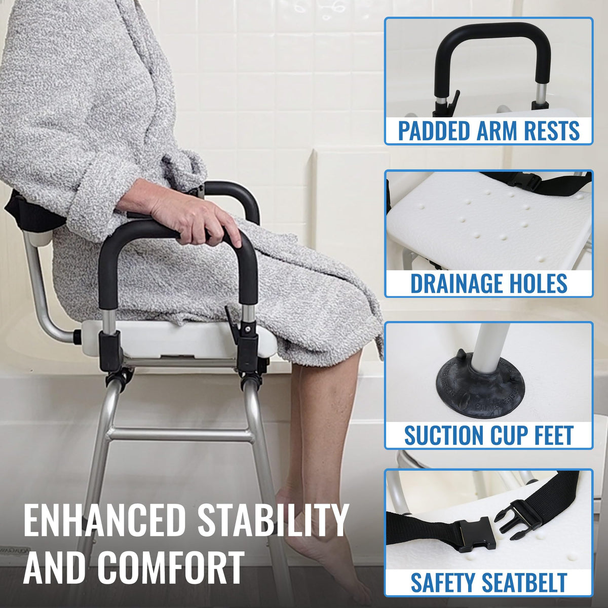 Extra-Wide 360lb Capacity Non-Slip Padded Shower Chair & Transfer Bench G33763