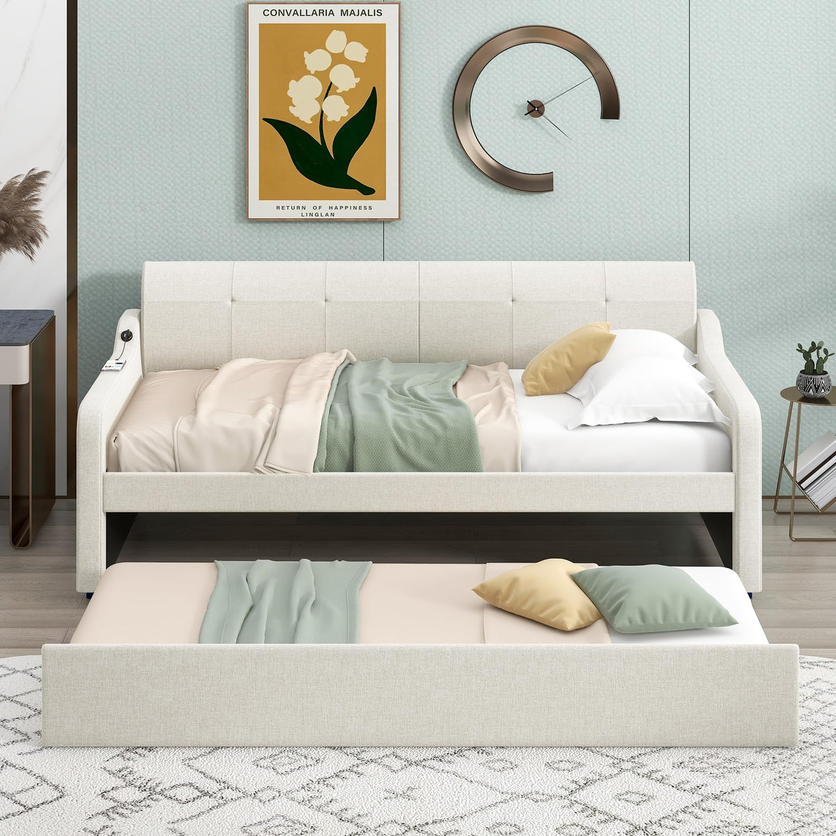 Twin Size Upholstered Daybed with Trundle R48072