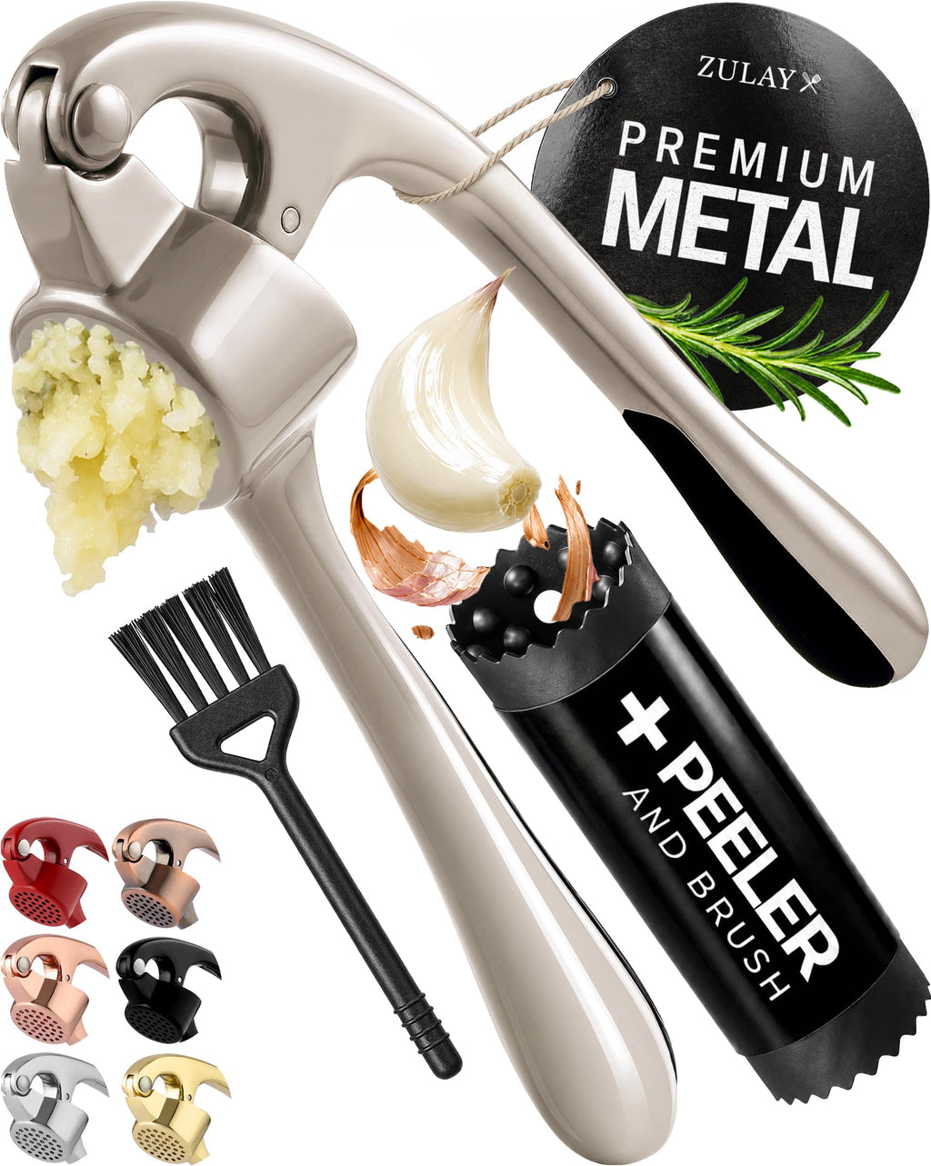 Garlic Press Set with Silicone Peeler & Brush M9504
