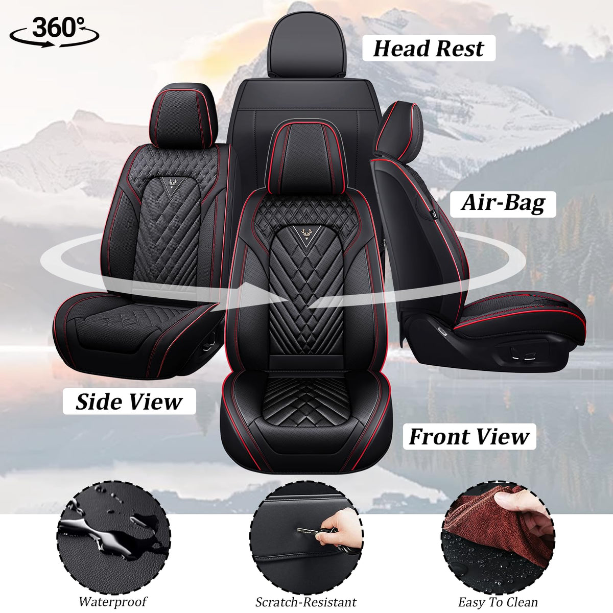 Waterproof Nappa Leather Full Set Car Seat Covers J9907