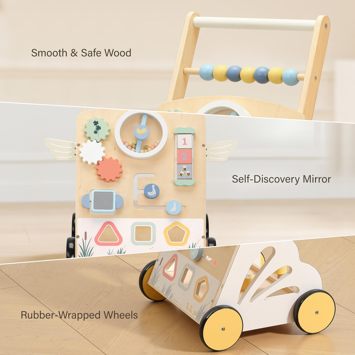 Wooden Baby Walker, Speed Adjustable Push Walker N45715