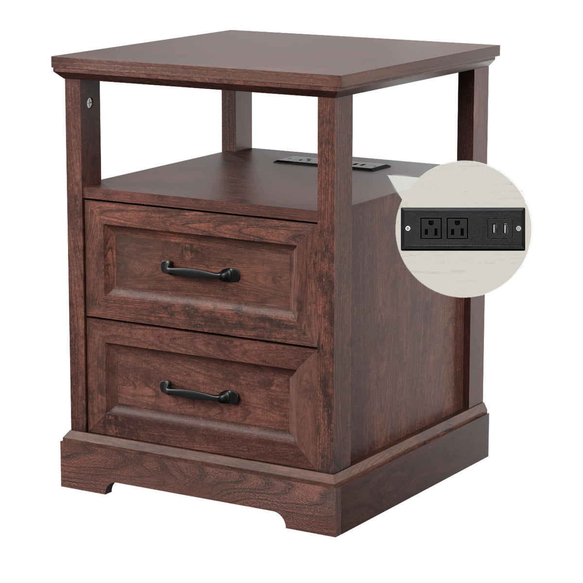 18'' Wood Nightstand with Charging Station K6617
