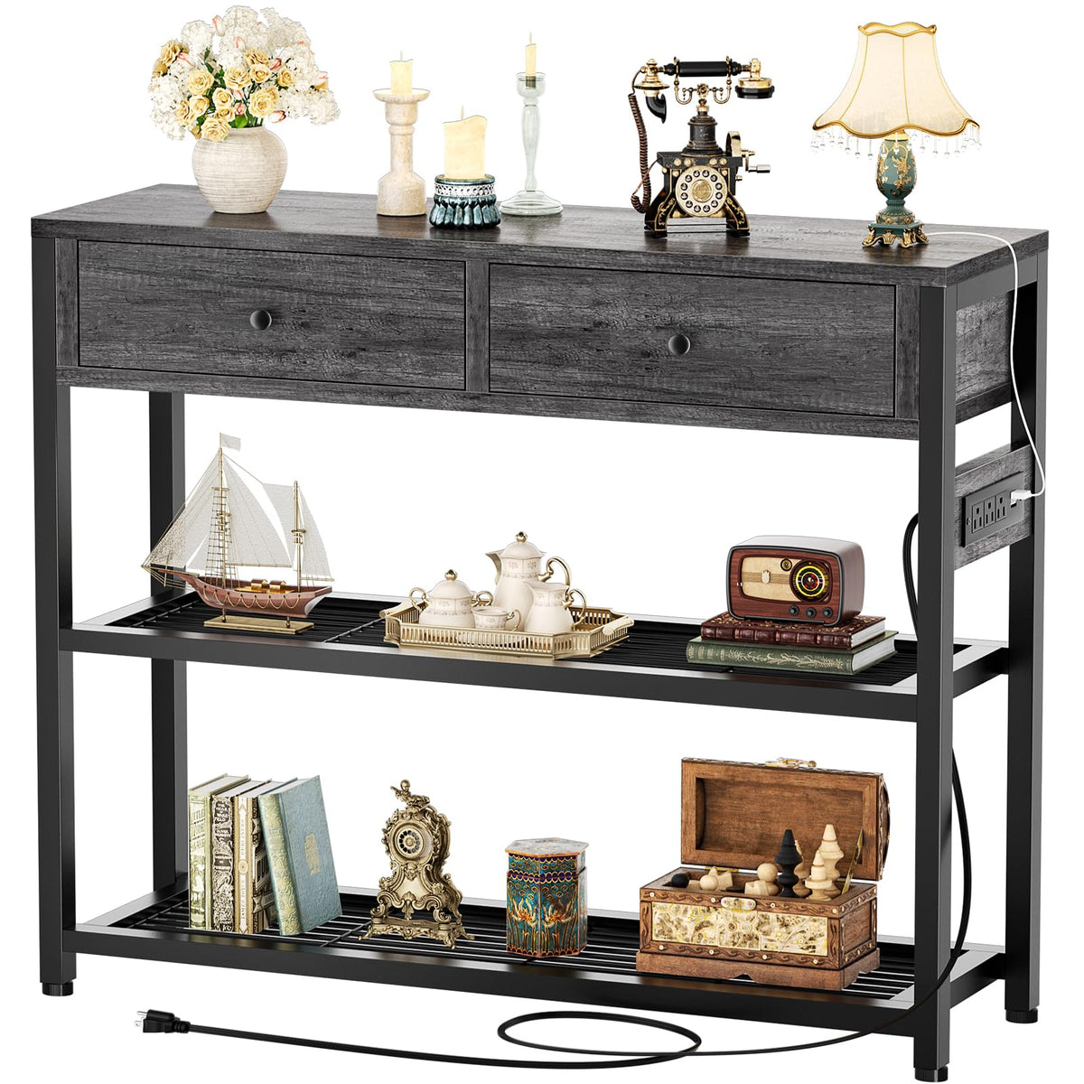 32" Entryway Table with Outlets and Drawers P720