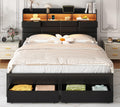 Black Upholstered Bed Frame with Storage Headboard, 4 Drawers, LED Lights, and Charging Station M9086
