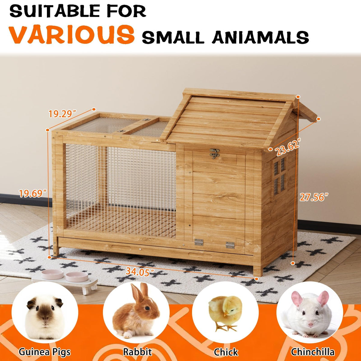 2-Story Wooden Rabbit Hutch & Chicken Coop on Wheels I10775