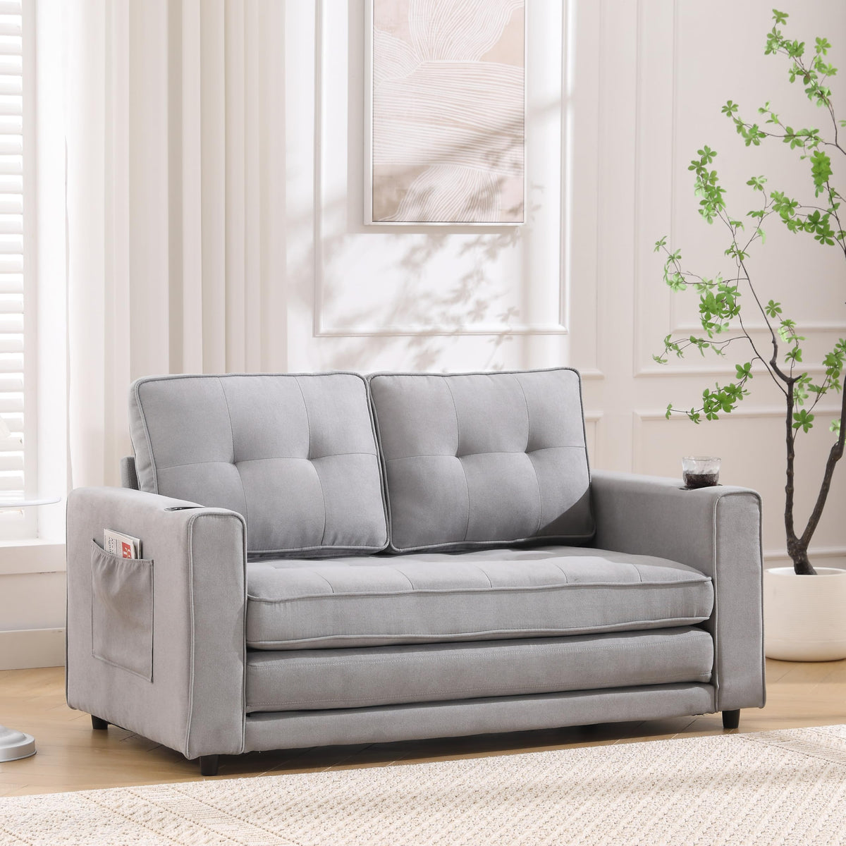 Light Gray Convertible Futon Sofa Bed V43630